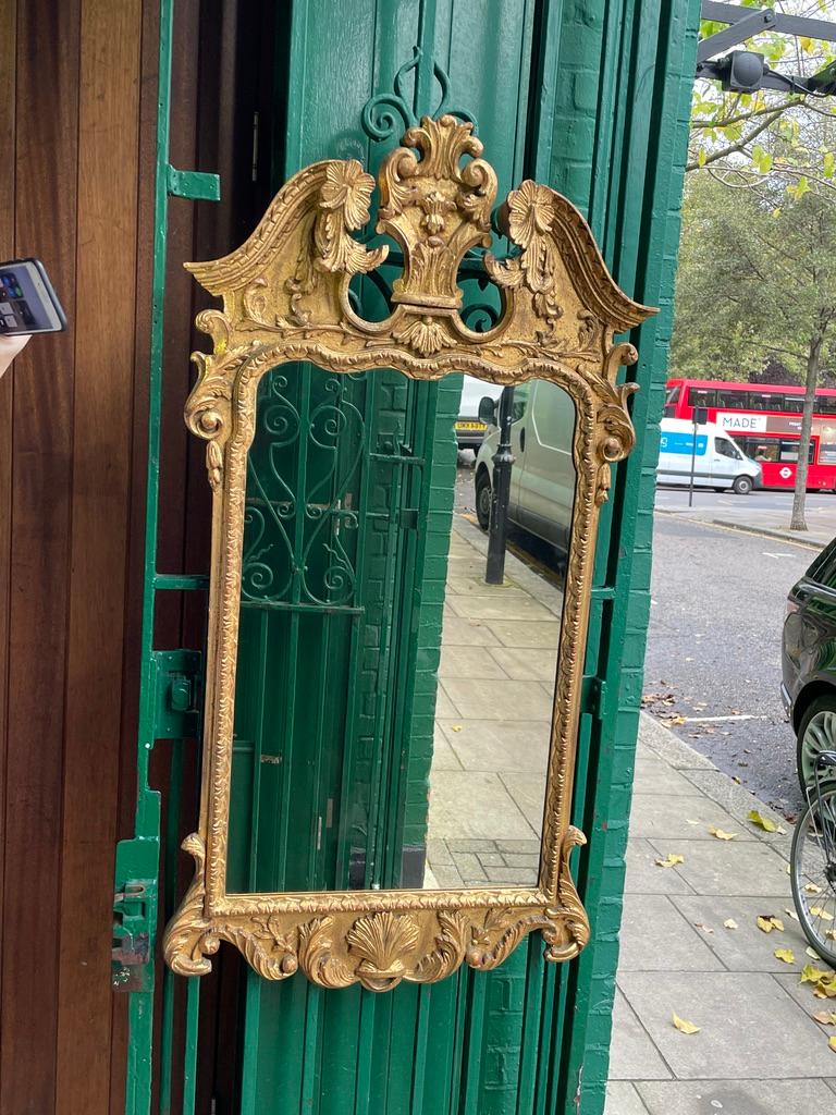 19th Century Gold Gilt Mirror with Prince of Wales Feather and Floral Carvings In Good Condition In Southall, GB