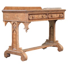 19th Century Gothic Ash & Yew Writing Table