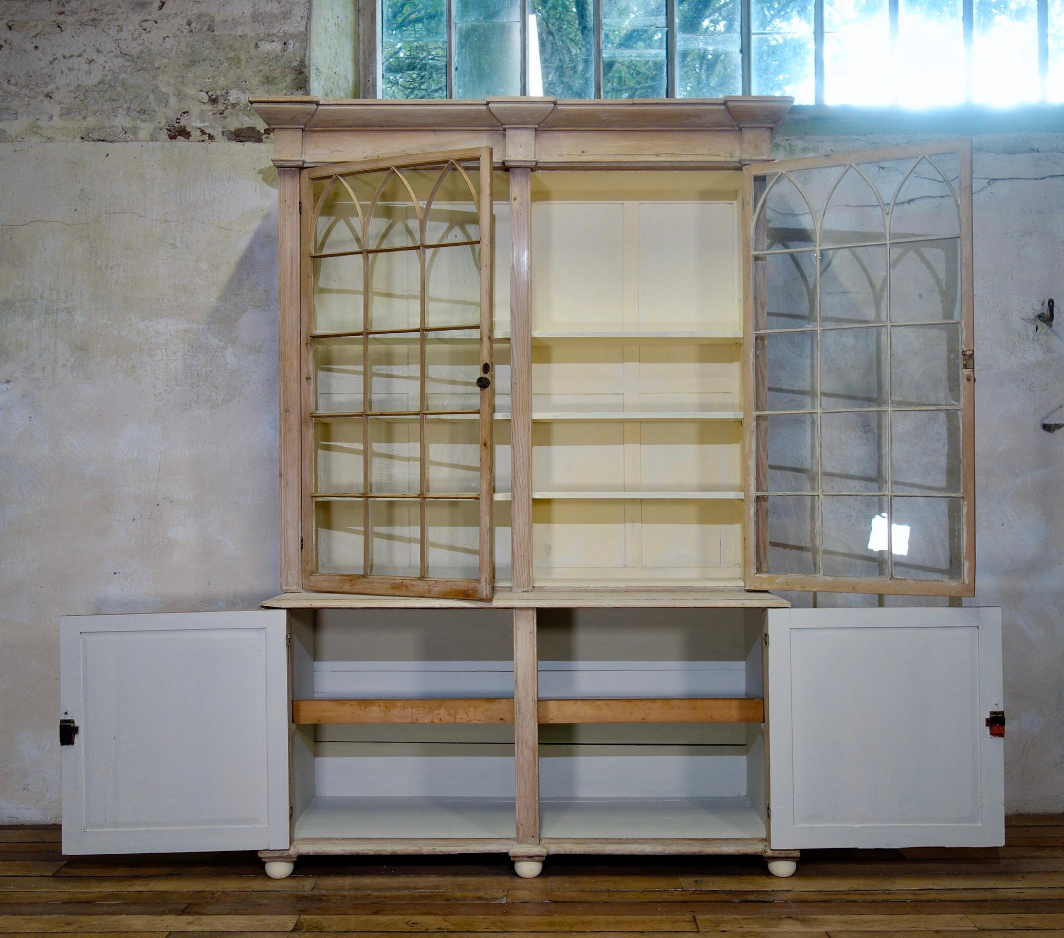 19th Century Gothic Bleached Pine Cabinet, Bookcase 6