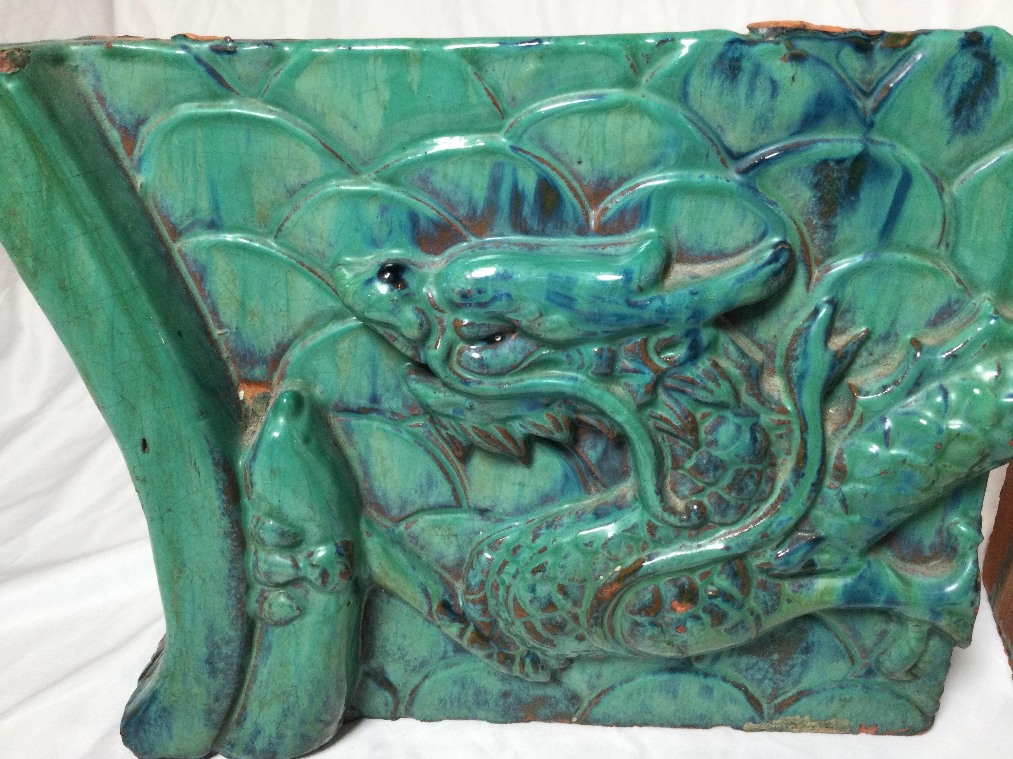 19th Century Green Glazed Earthenware Acretectual Element For Sale 1