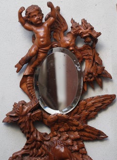 19th Century Hand Carved Cherub and Three Dragons Mirror