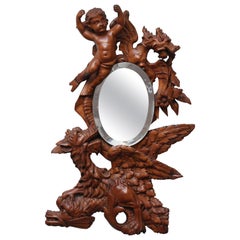 19th Century Hand Carved Cherub and Three Dragons Mirror
