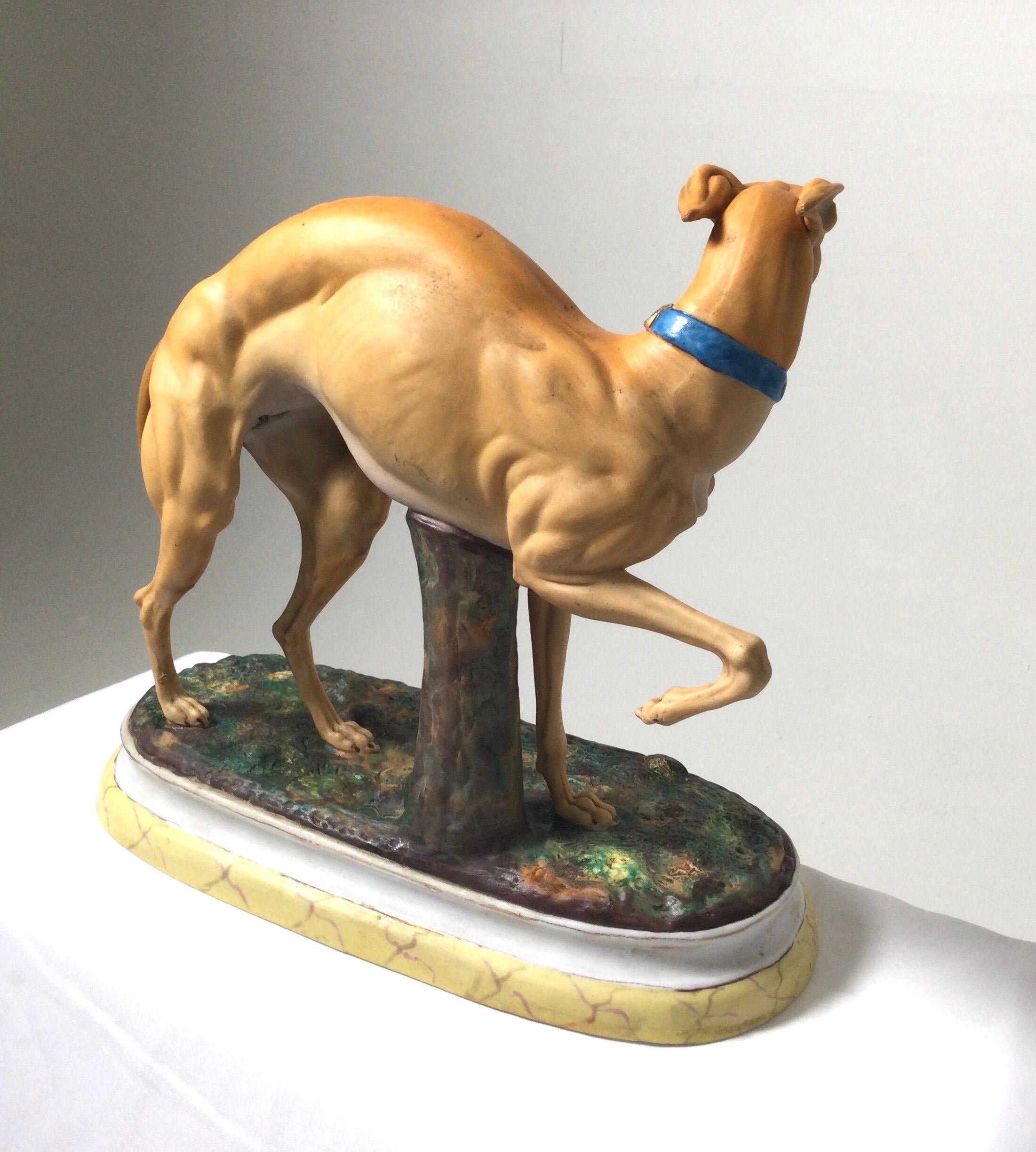Hand-Painted 19th Century Hand Painted Porcelain Bisque Figure of a Whippet