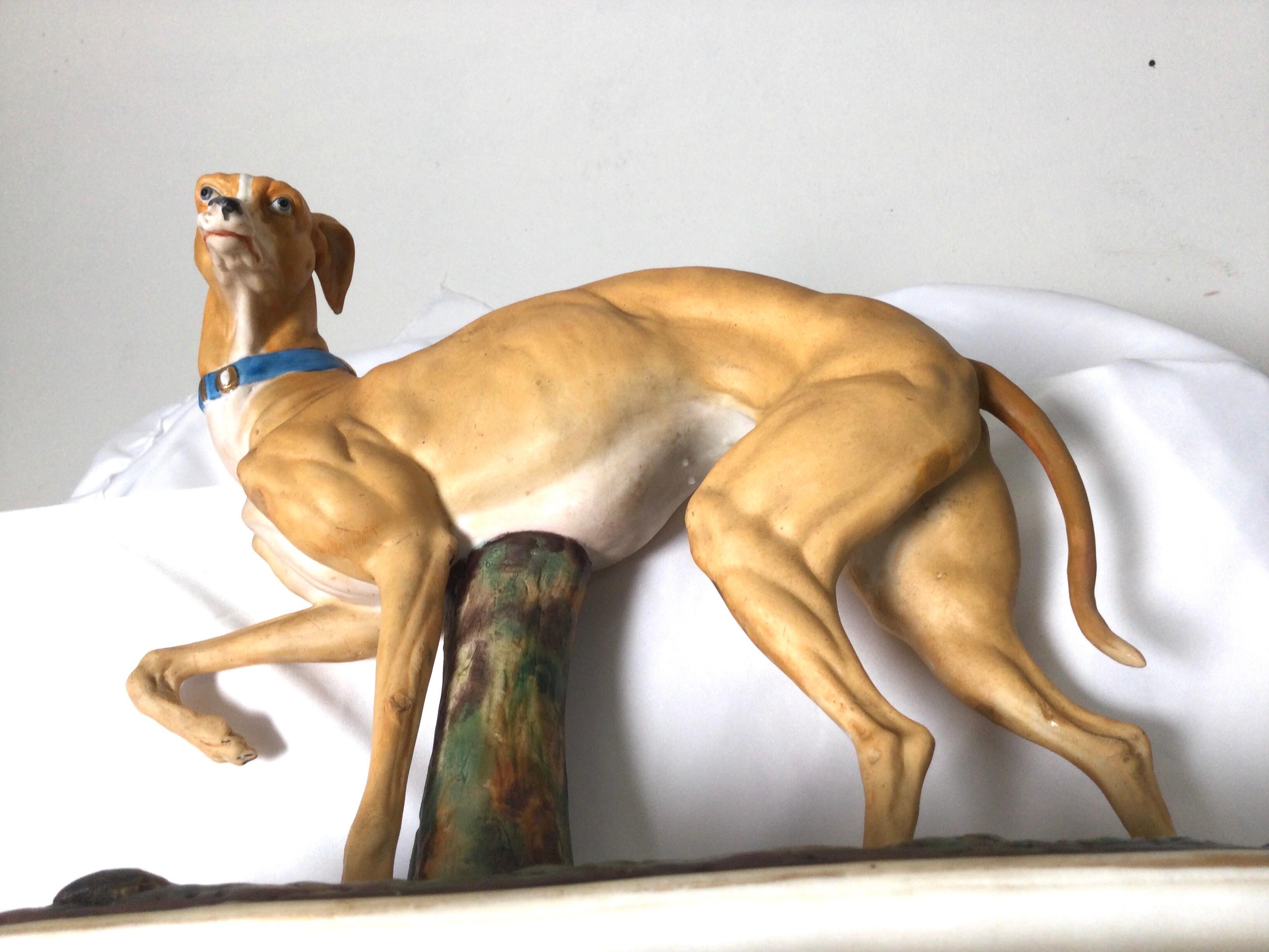 19th Century Hand Painted Porcelain Bisque Figure of a Whippet 2