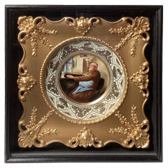 A 19th Century Hand Painted Porcelain Plate in Original Museum Frame