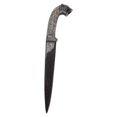 A 19th century Indian silver inlaid dagger with a Damascus steel blade, C 1870