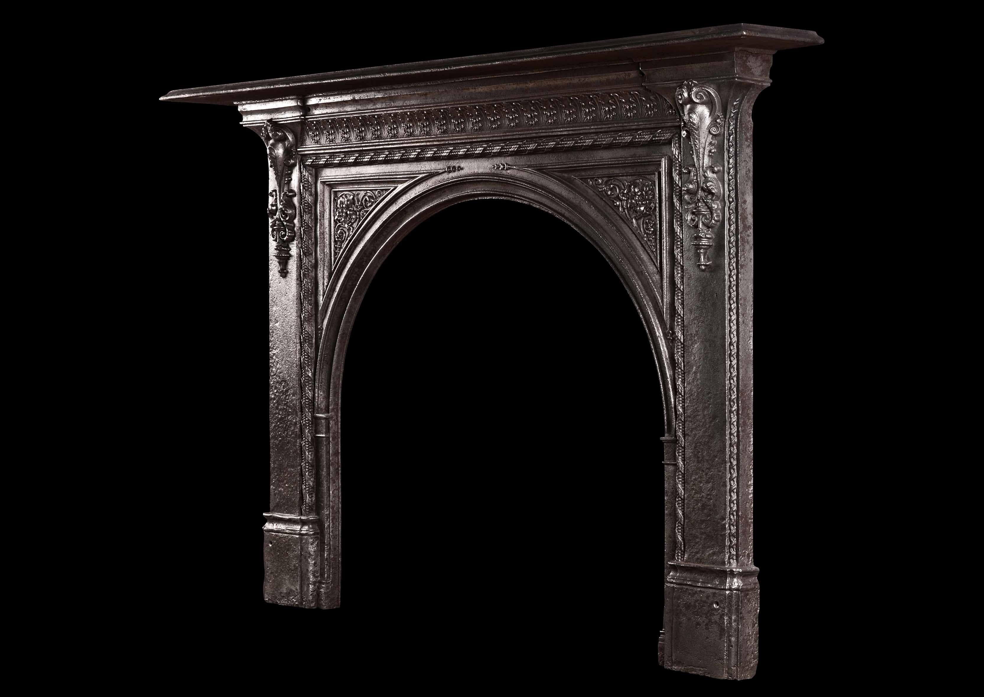 English 19th Century Iron Fireplace with Arched Opening For Sale