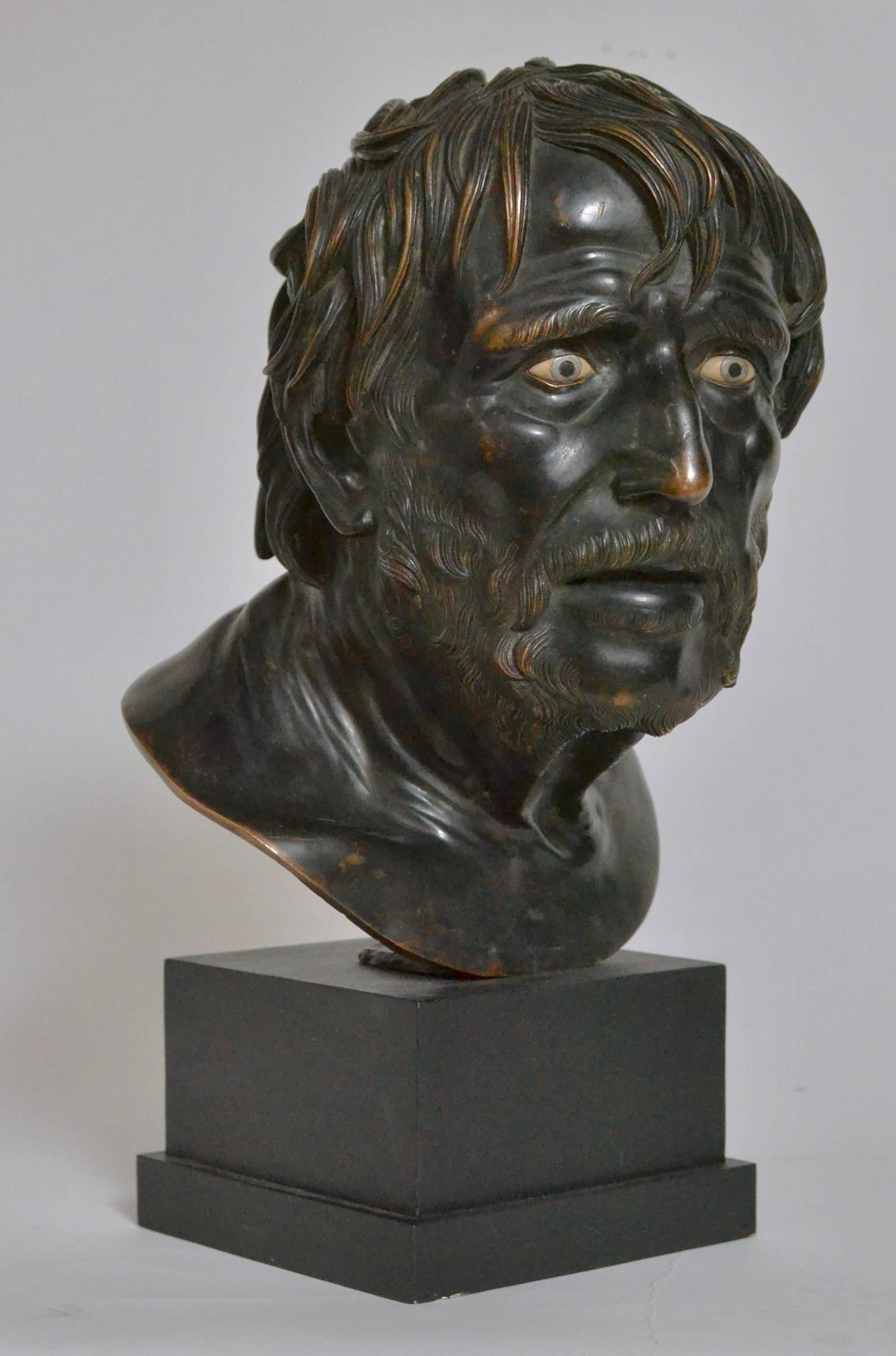 A 19th century Italian bronze bust study of Seneca, after the antique, known as the 