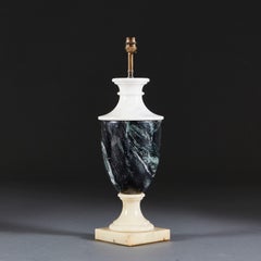 19th Century Italian Dark Green and White Marble Table Lamp of Amphora Form