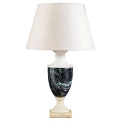 19th Century Italian Dark Green and White Marble Table Lamp of Amphora Form