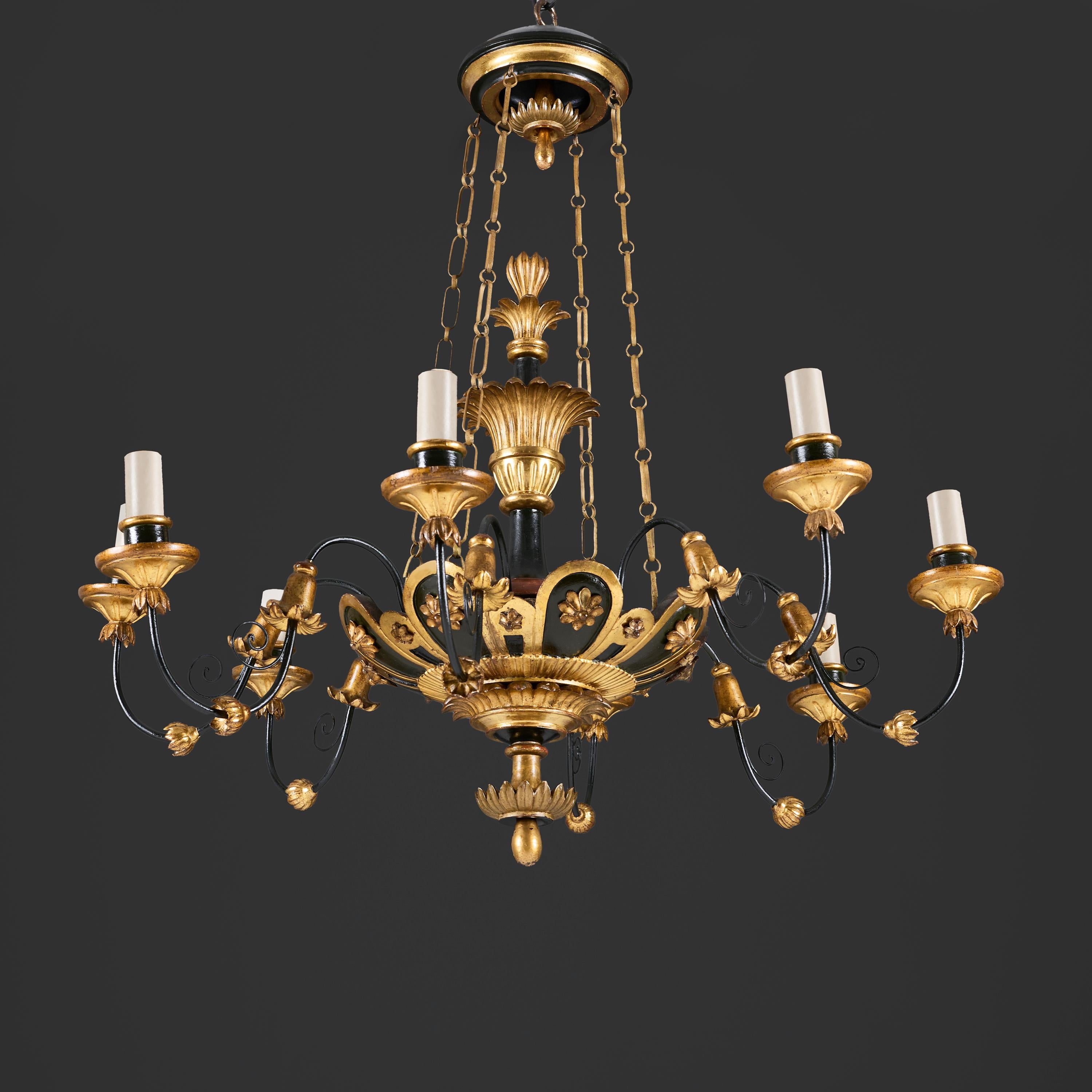 Lustre italien du XIXe siècle en bois doré et ébonisé Bon état - En vente à London, GB