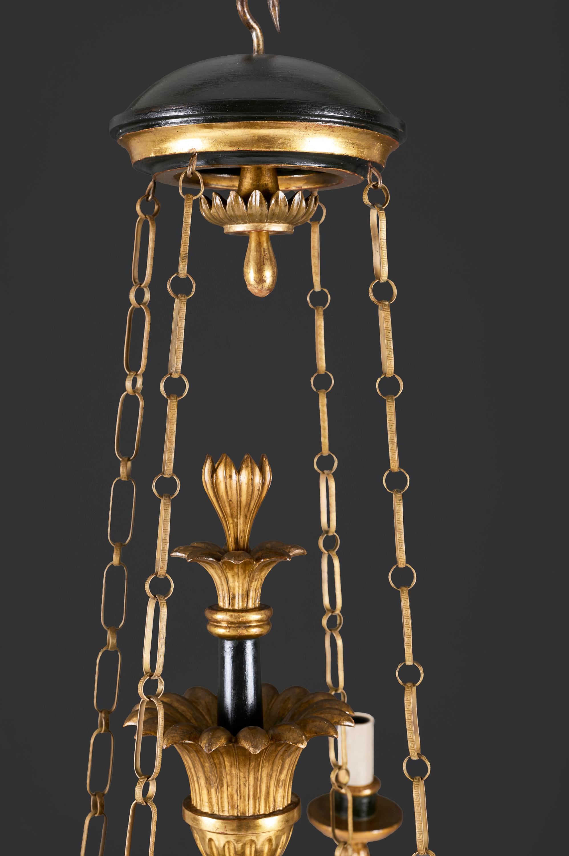 Bois doré Lustre italien du XIXe siècle en bois doré et ébonisé en vente