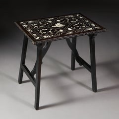 19th Century Italian Ebony Side Table with Bone Inlay