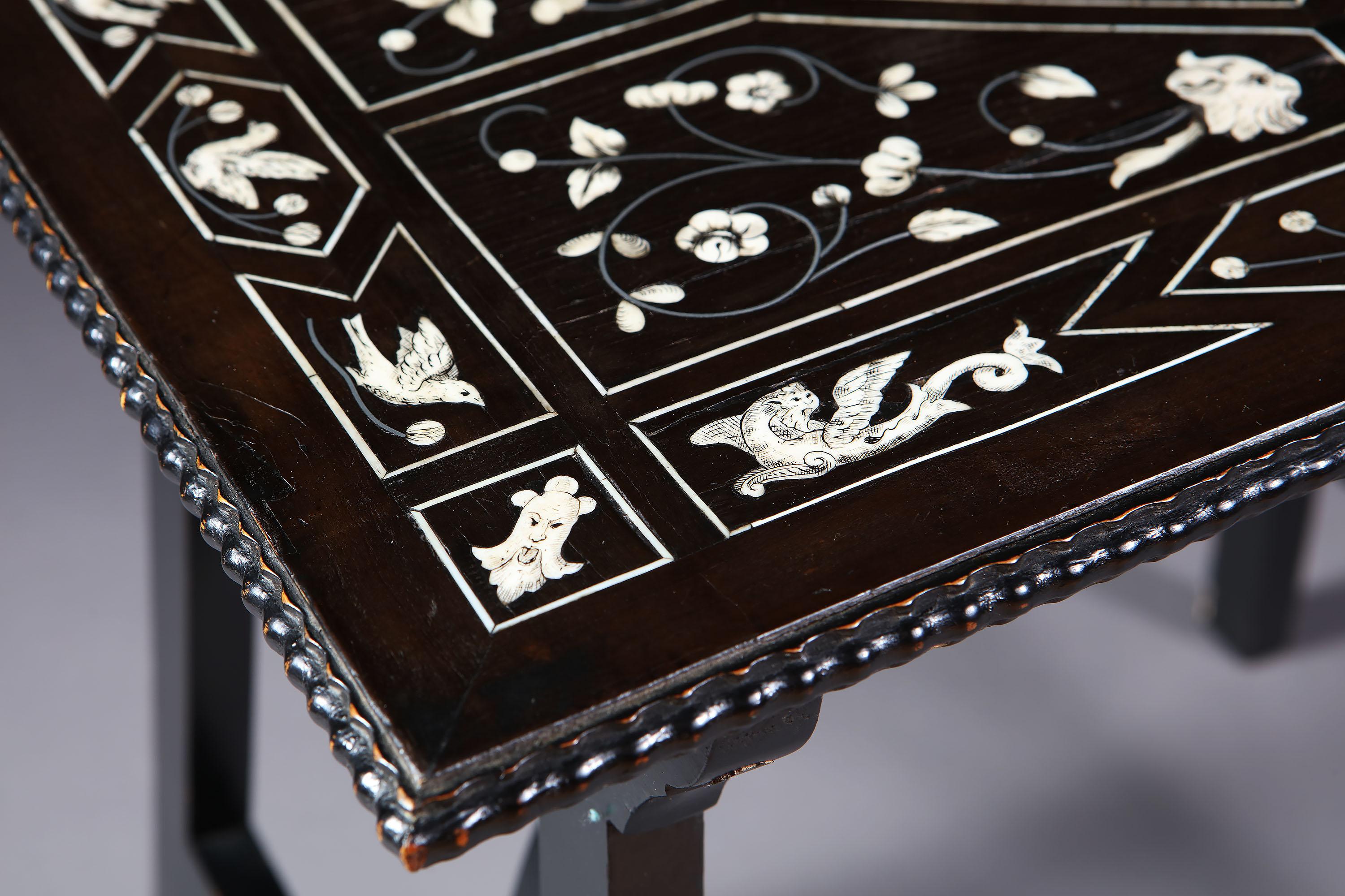 19th Century Italian Ebony Side Table with Bone Inlay 1