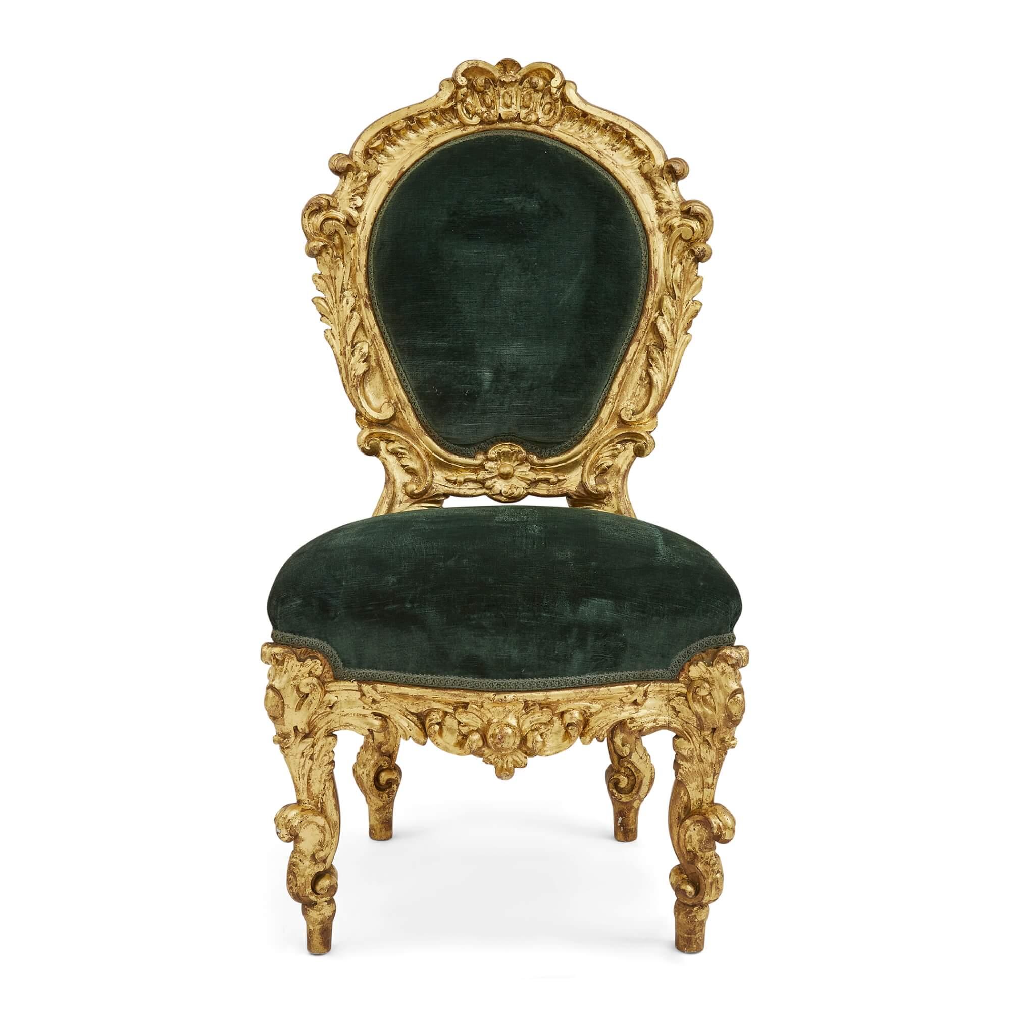 Suite de chaises palazzo italiennes en bois doré du XIXe siècle en vente 1