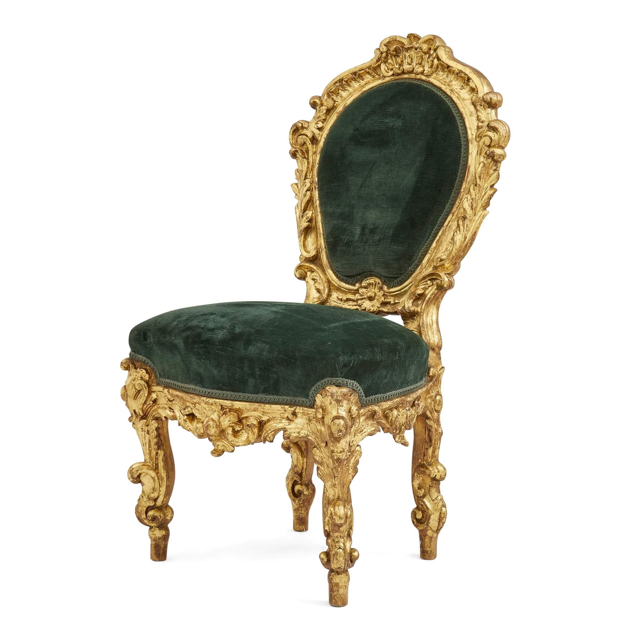 Suite de chaises palazzo italiennes en bois doré du XIXe siècle en vente 2