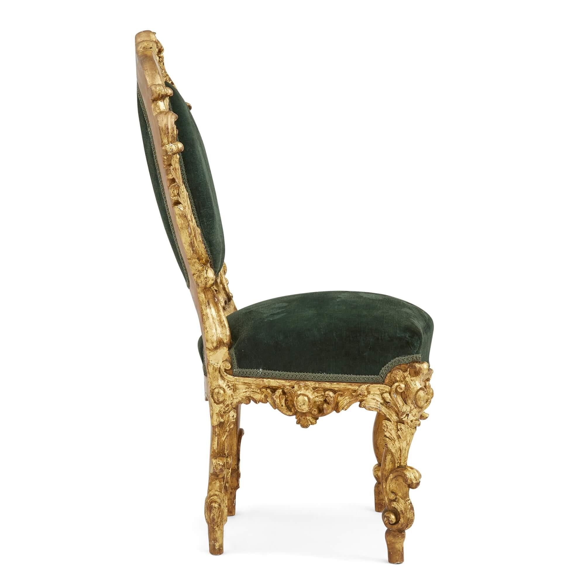 Suite de chaises palazzo italiennes en bois doré du XIXe siècle en vente 3