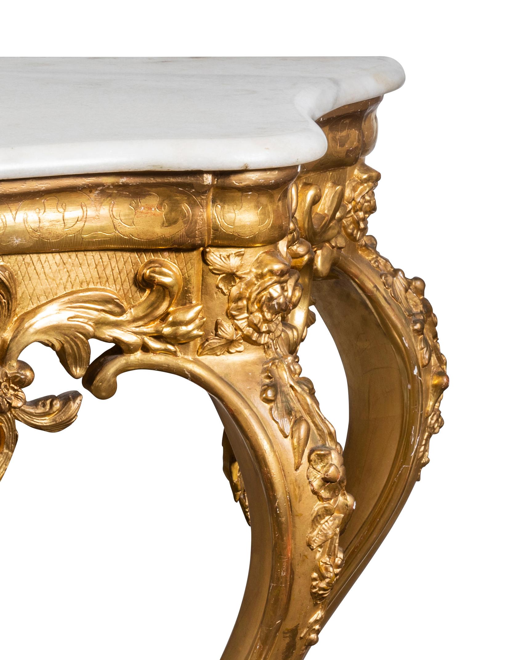 Hand-Carved A 19th Century Italian Marble-Top Giltwood Console For Sale