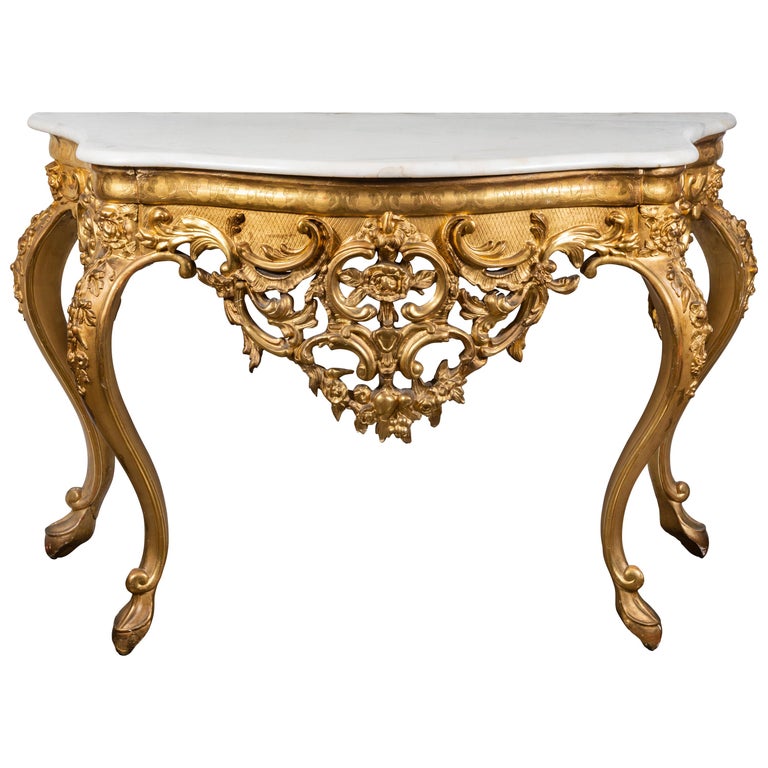 A 19th Century Italian Marble-Top Giltwood Console For Sale