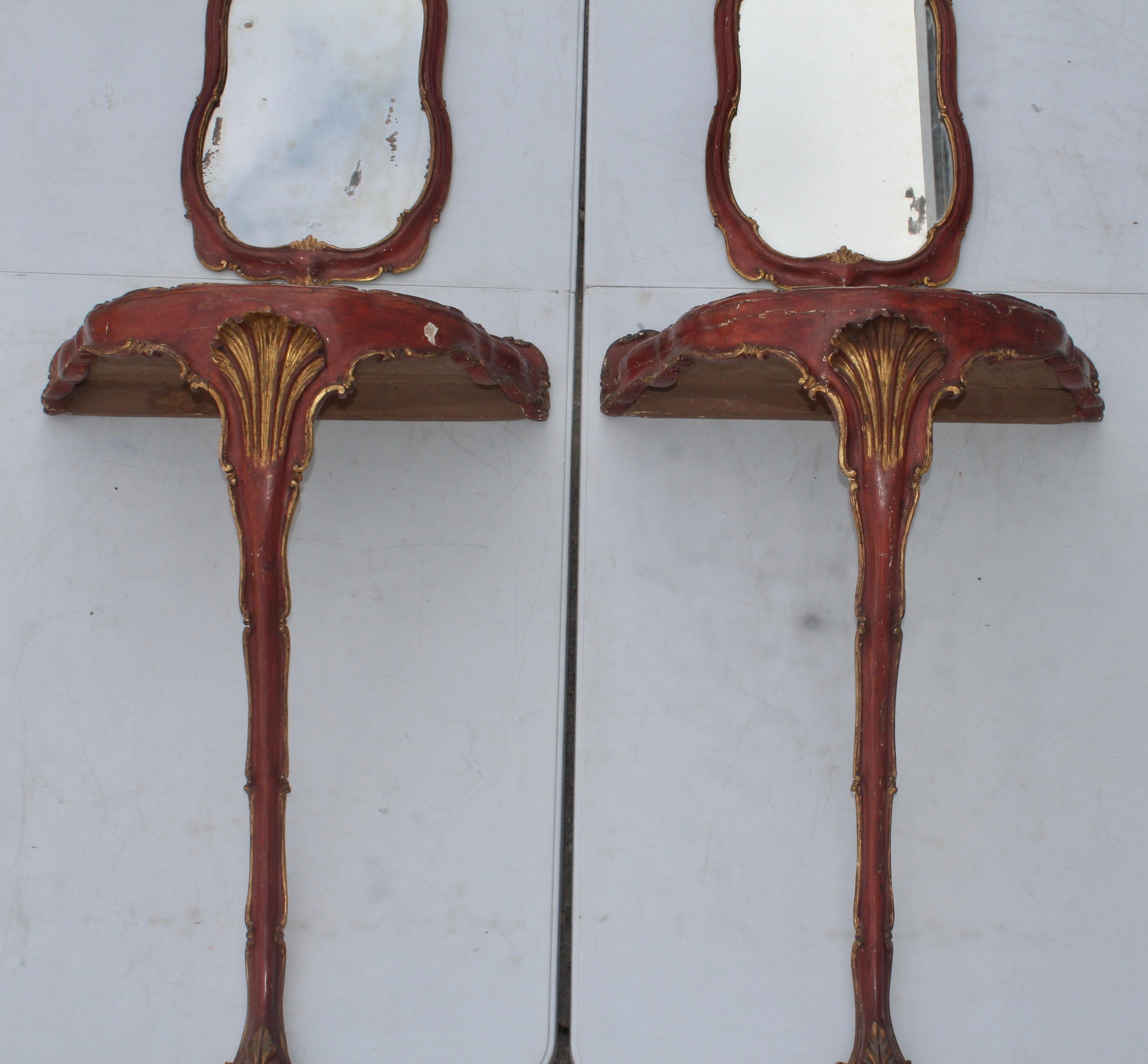 Rococo Revival 19th Century Italian Pair of Very Decorative Consoles and Mirrors