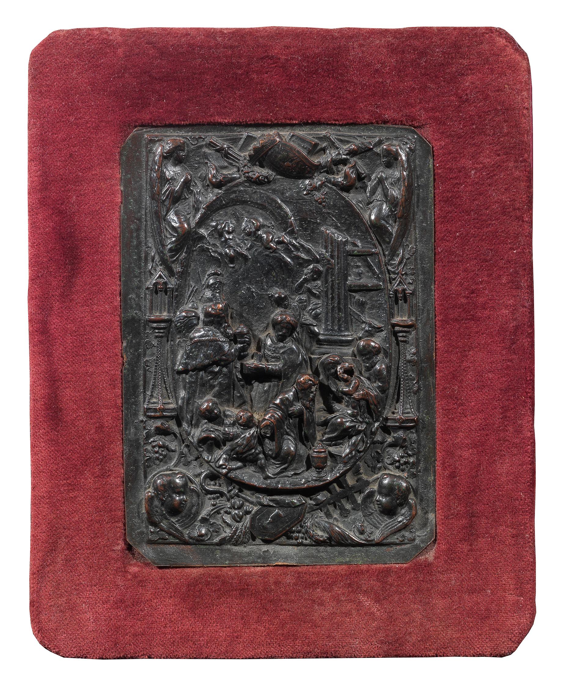 Cast 19th Century Italian Patinated Bronze Relief Plaque of the Nativity For Sale