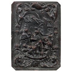 plaque de la Nativité en bronze patiné du 19ème siècle