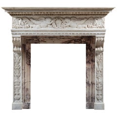 Antique 19th Century Italian Statuary and Breche Violette Marble Chimneypiece