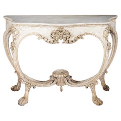 19th Century Italian White Painted and Silvered Serpentine Console Table
