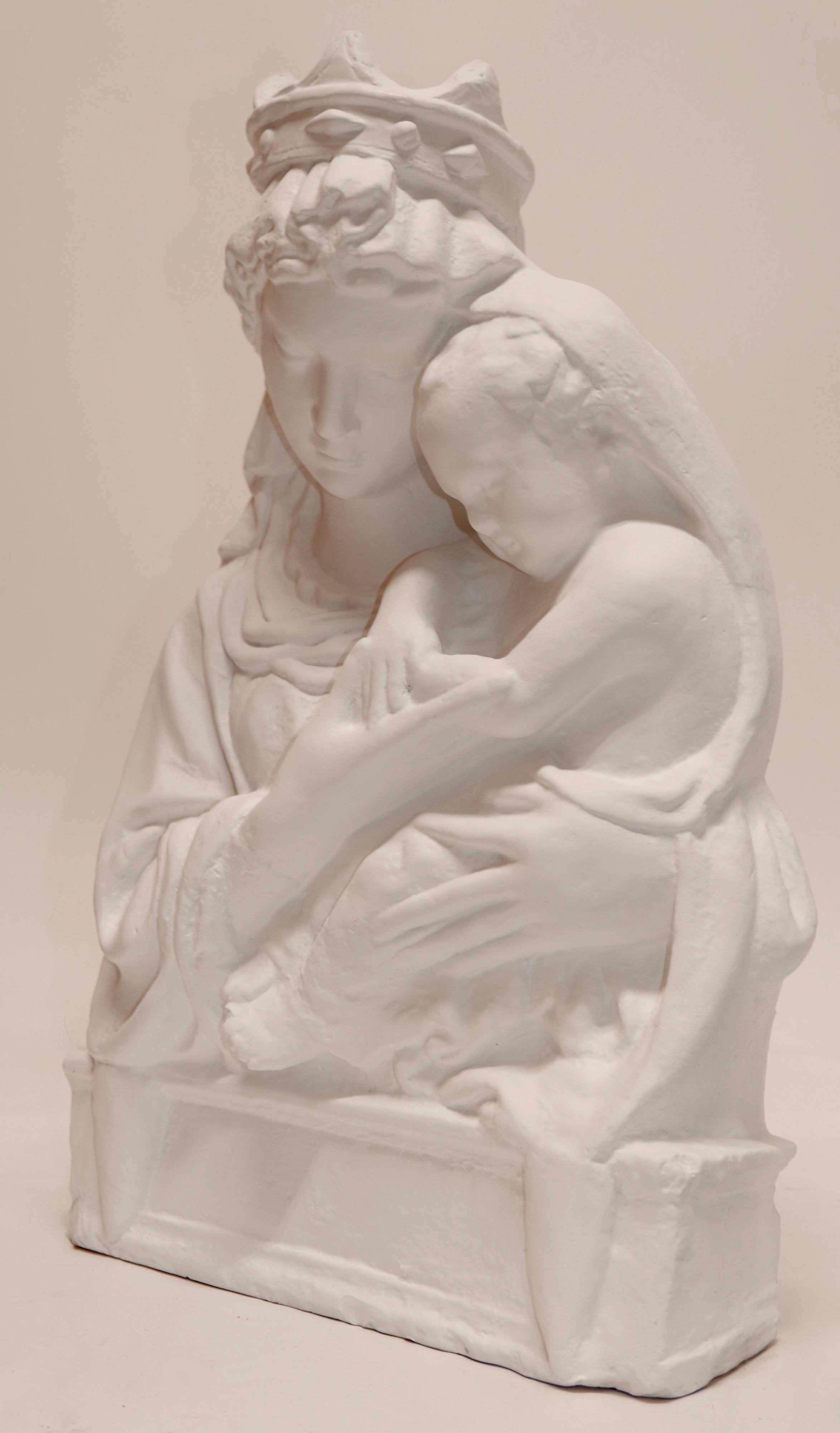 Lovely Italian terracotta sculpture of the modonna and child in the manner of Luca della Robbia from the late 19th-early 20th century with later white paint.
  