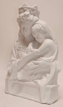 19th Century Italian White Painted Terracotta Modonna and Child
