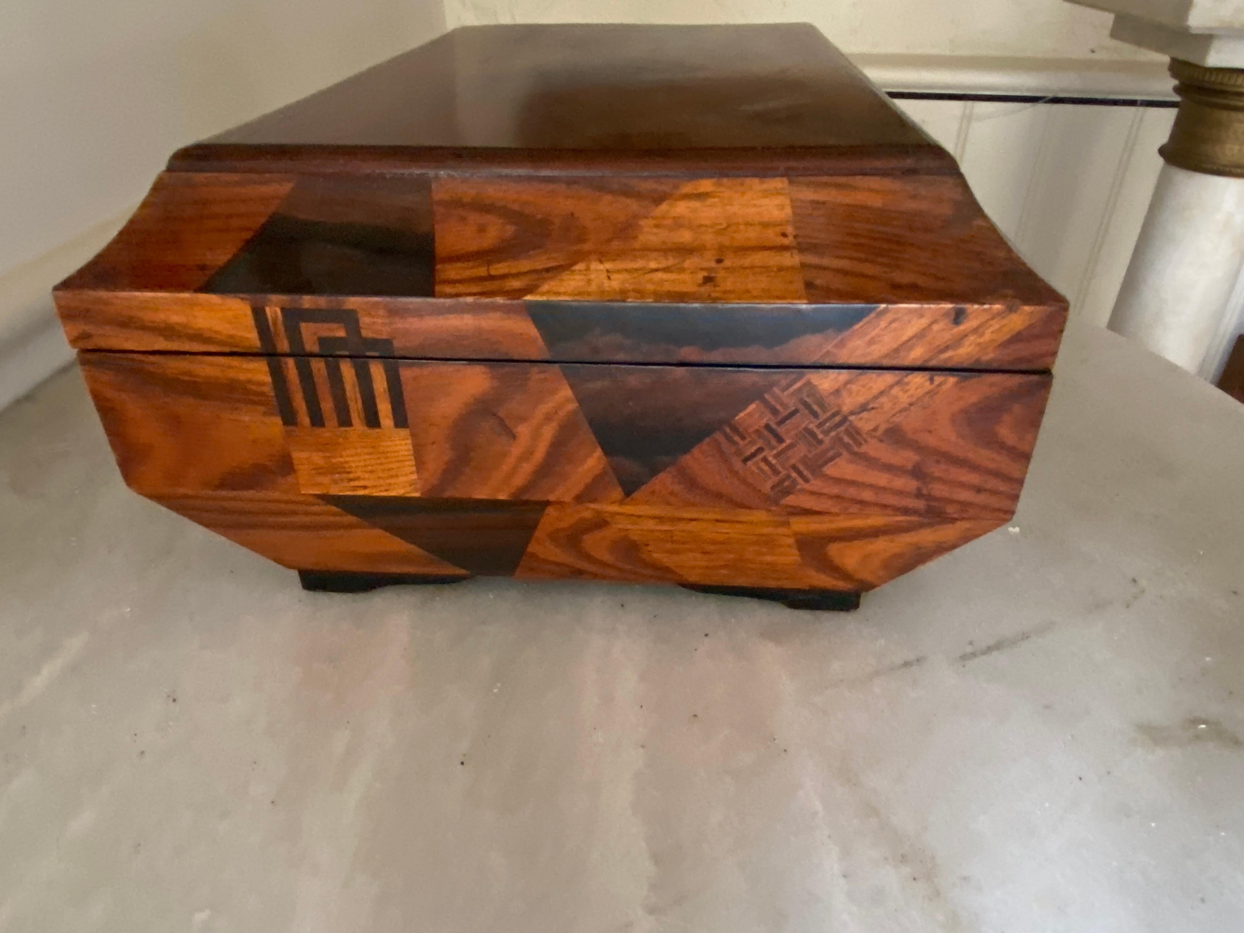 Anglo-Japanese 19th Century Japanese Elm and Calamander Parquetry Sarcophagus Work Box For Sale