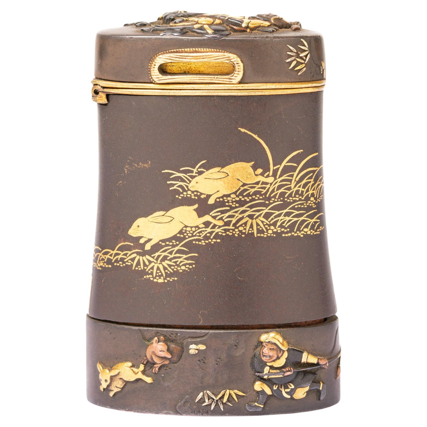 A 19th Century Japanese Meiji Shakudo Vesta Case By Komai Otojiro For Sale