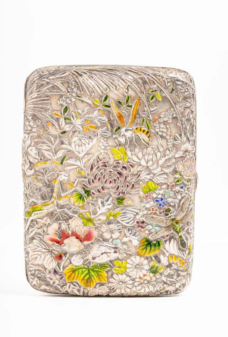 floral cigarette case Antique Japanese Meiji Silver And Enamel Floral Cigarette Case at 1stDibs