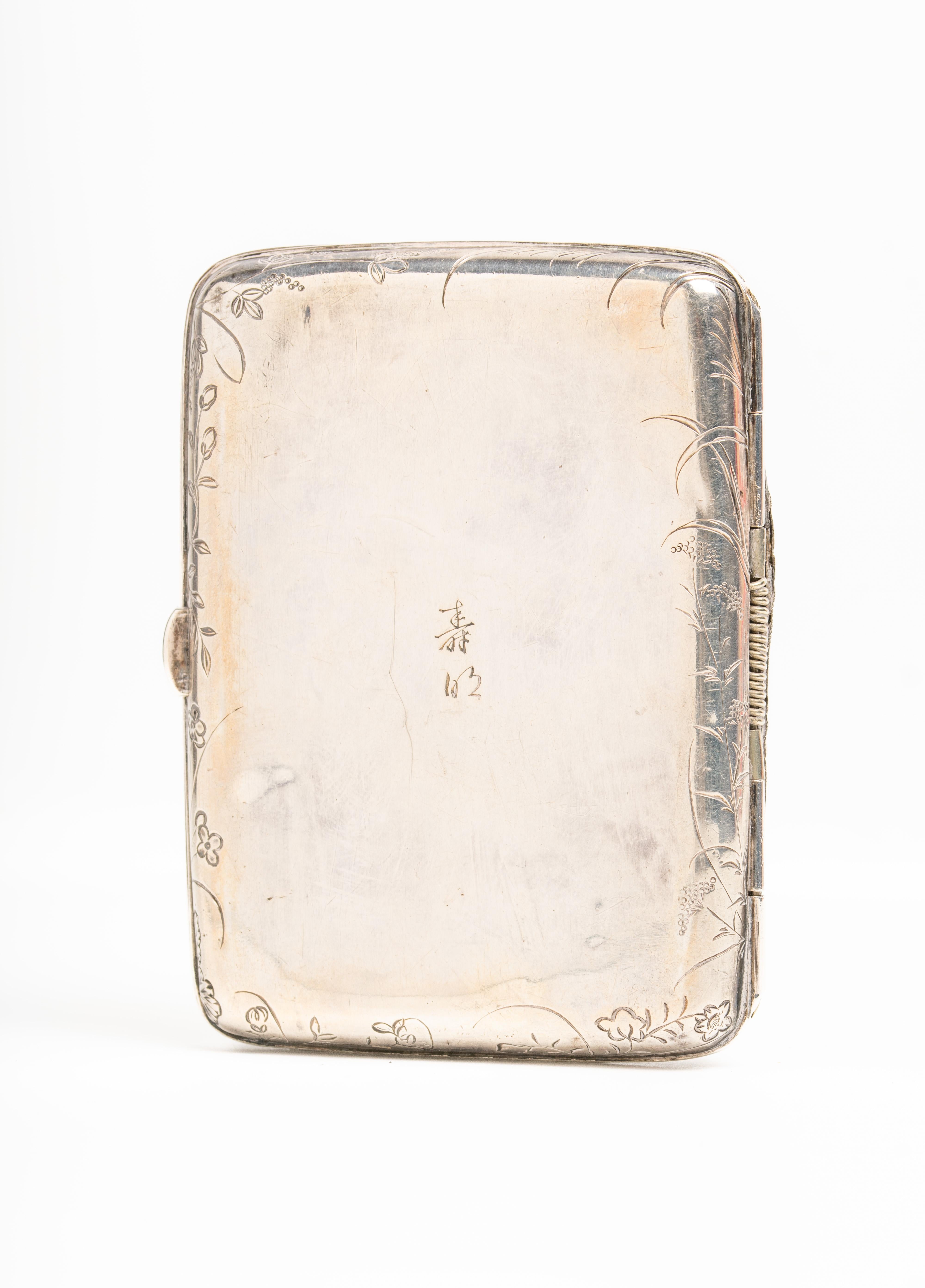 Antique Japanese Meiji Silver And Enamel Floral Cigarette Case 3