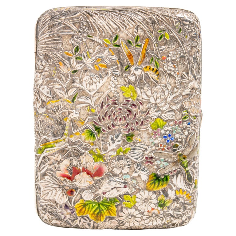 floral cigarette case Antique Japanese Meiji Silver And Enamel Floral Cigarette Case at 1stDibs