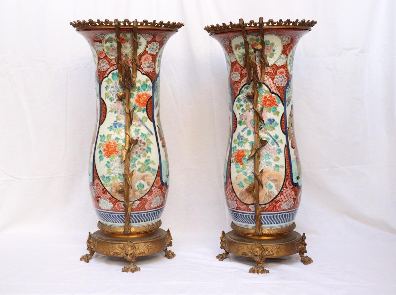 Japonisme 19th Century Japanese Porcelain and Ormolu-Mounted Pair of Vases