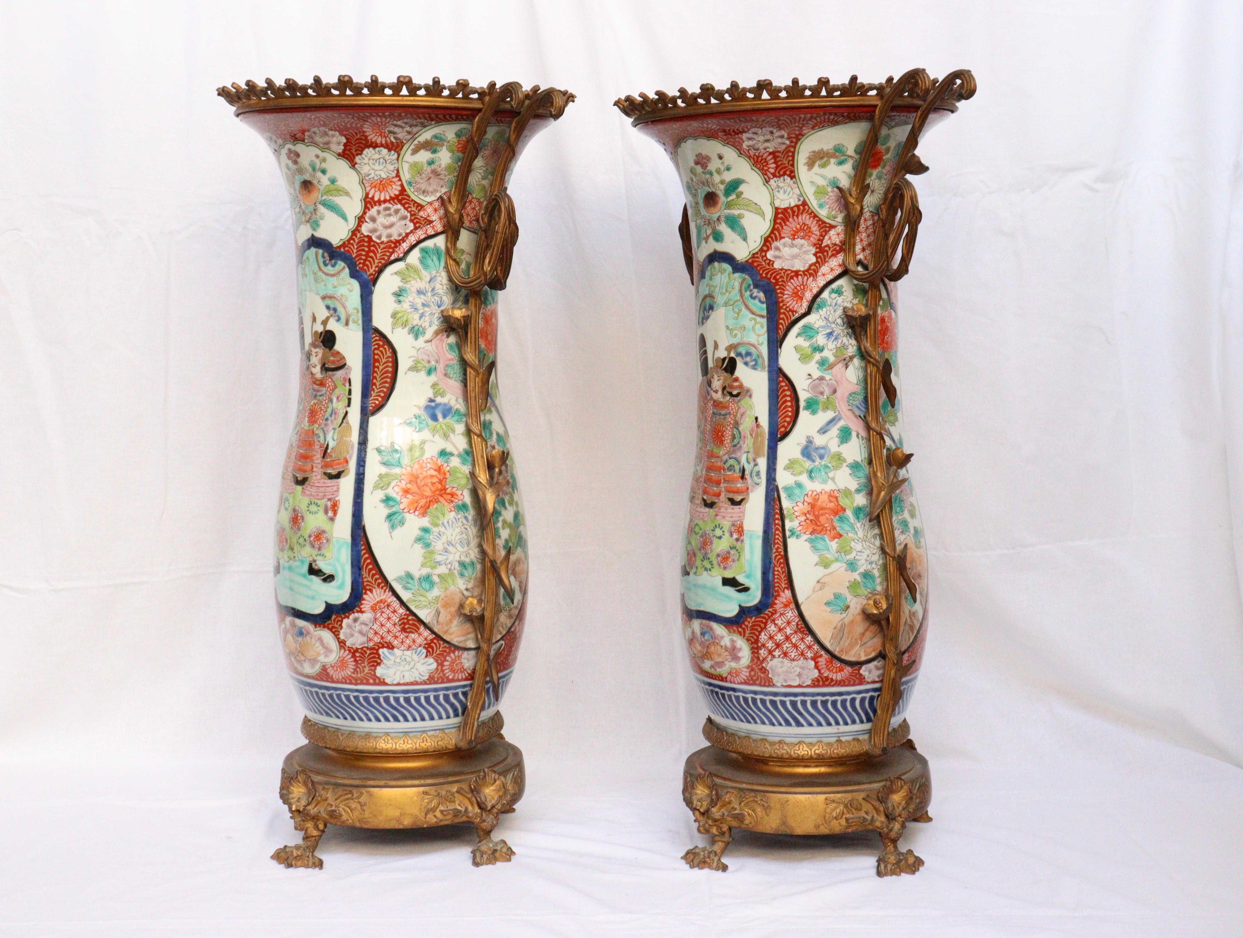 French 19th Century Japanese Porcelain and Ormolu-Mounted Pair of Vases
