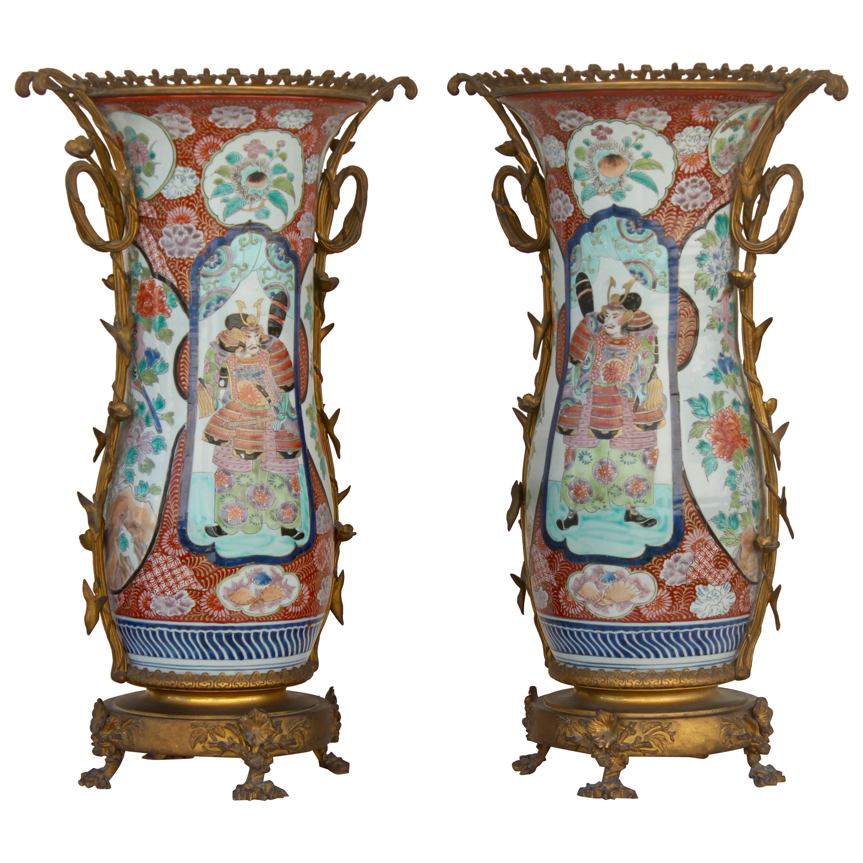 19th Century Japanese Porcelain and Ormolu-Mounted Pair of Vases