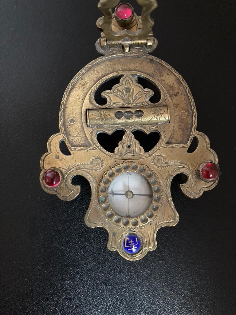 19th Century Korean Etched Brass Compass Sundial 12