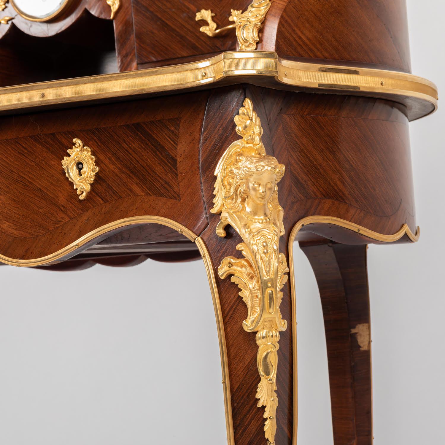 Scrivania da donna del XIX secolo in intarsio e bronzo dorato, stile Luigi XV. in vendita 6