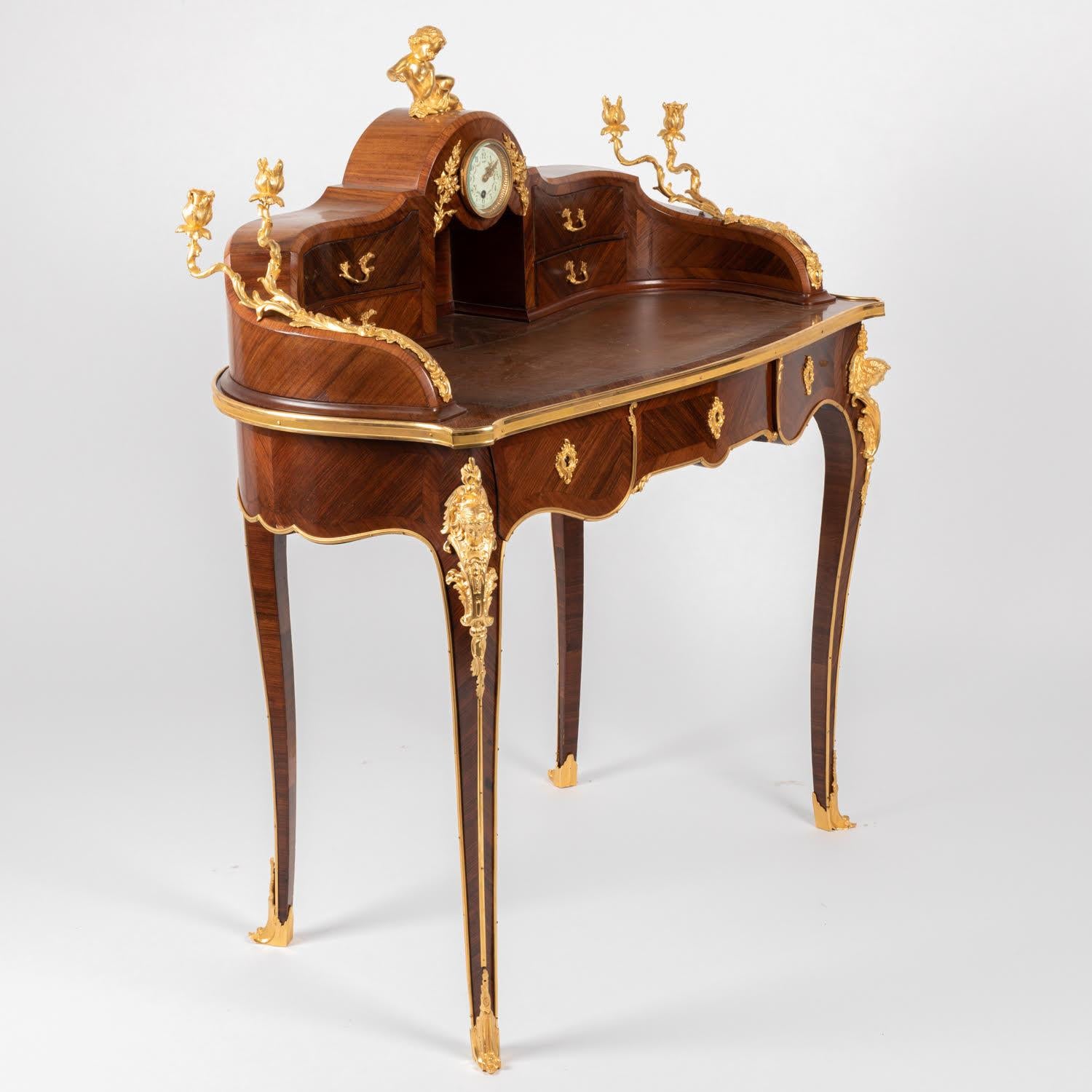 Scrivania da donna del XIX secolo in intarsio e bronzo dorato, stile Luigi XV. in vendita 8
