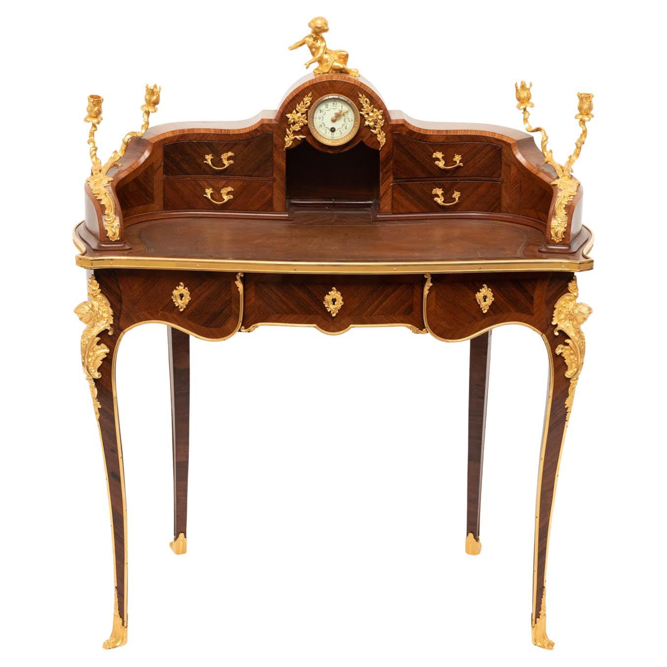 A 19th Century Lady's Desk in Marquetry and Gilt Bronze, Louis XV Style.