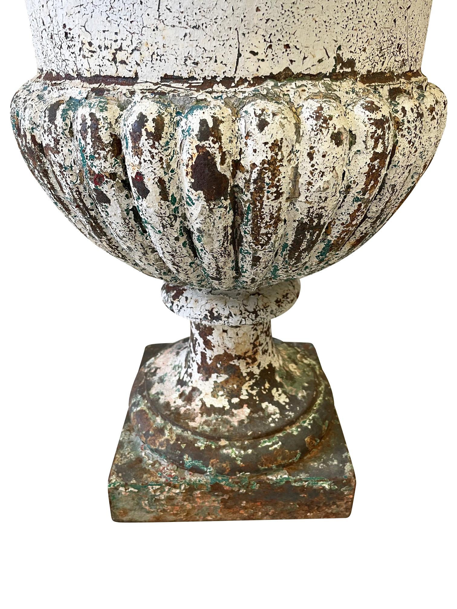 A 19th Century large French cast iron urn with fluted lower body and everted rim

A truly lovely item, the old layers of paint look fantastic together with great proportions of this urn

Sourced from a private property to the north of Paris,