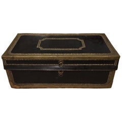 19th Century Leather and Brass Studded Camphor Lined Trunk