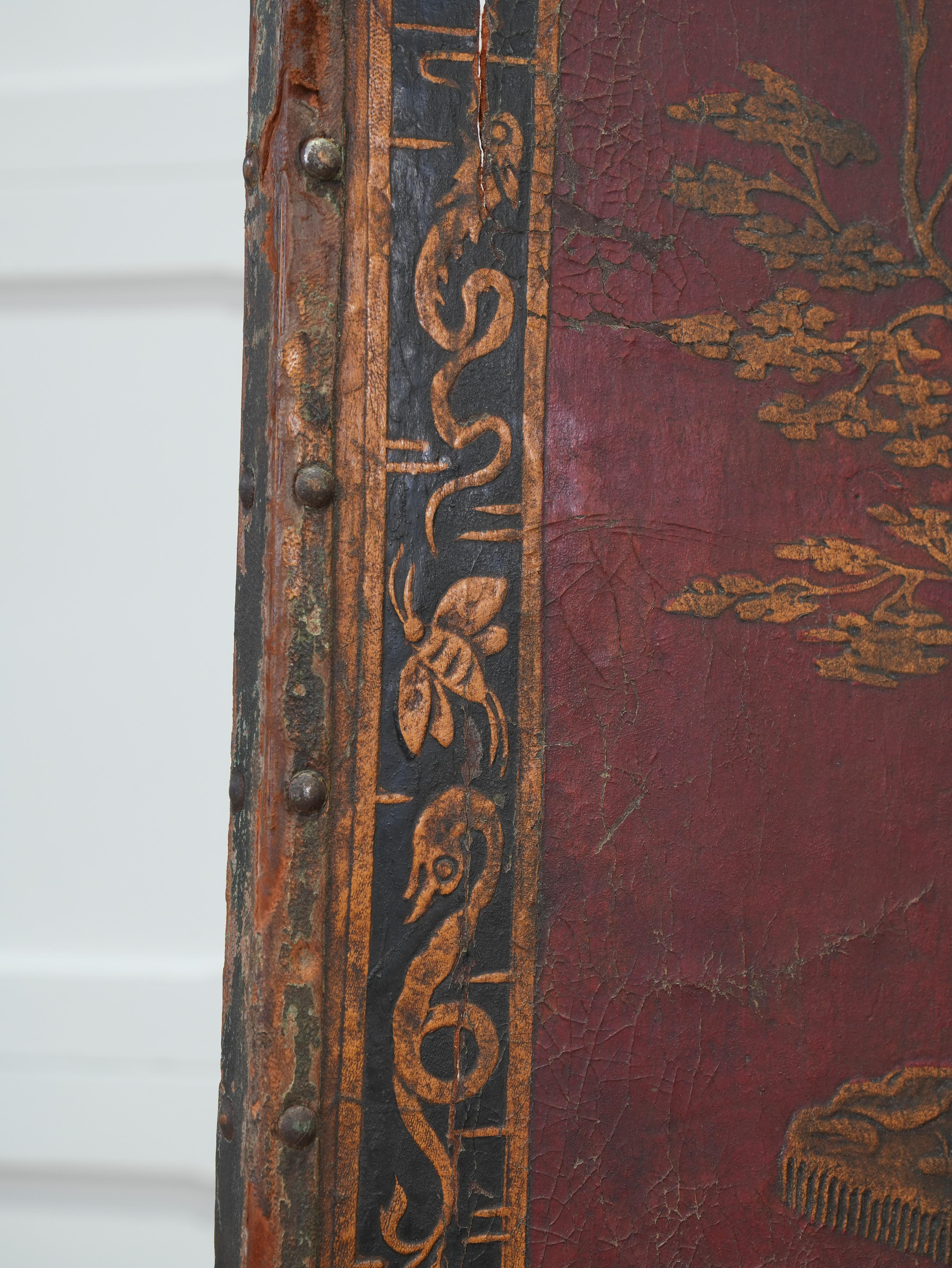 19th Century Leather Chinoiserie Room Screen 5