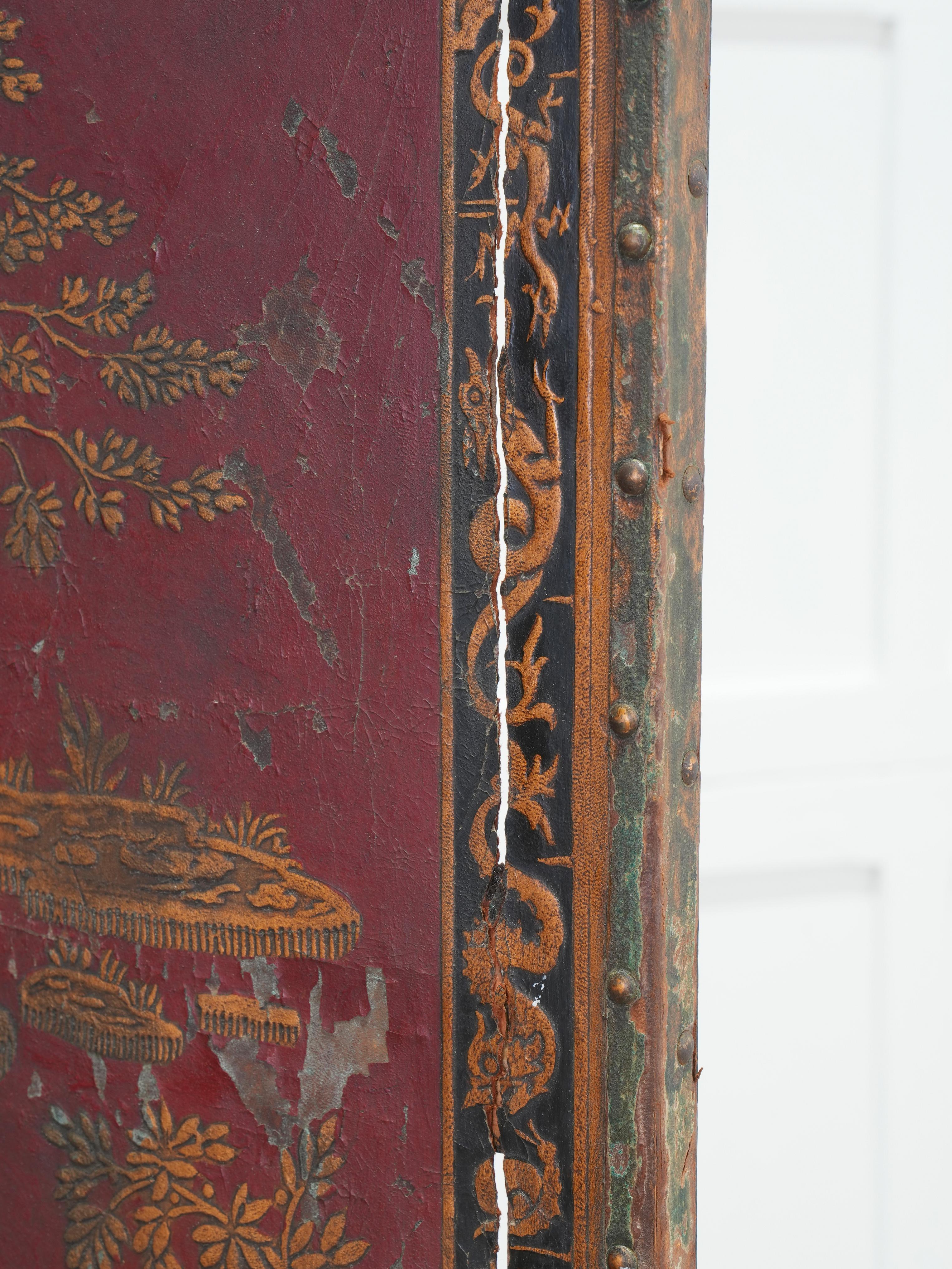 19th Century Leather Chinoiserie Room Screen 2