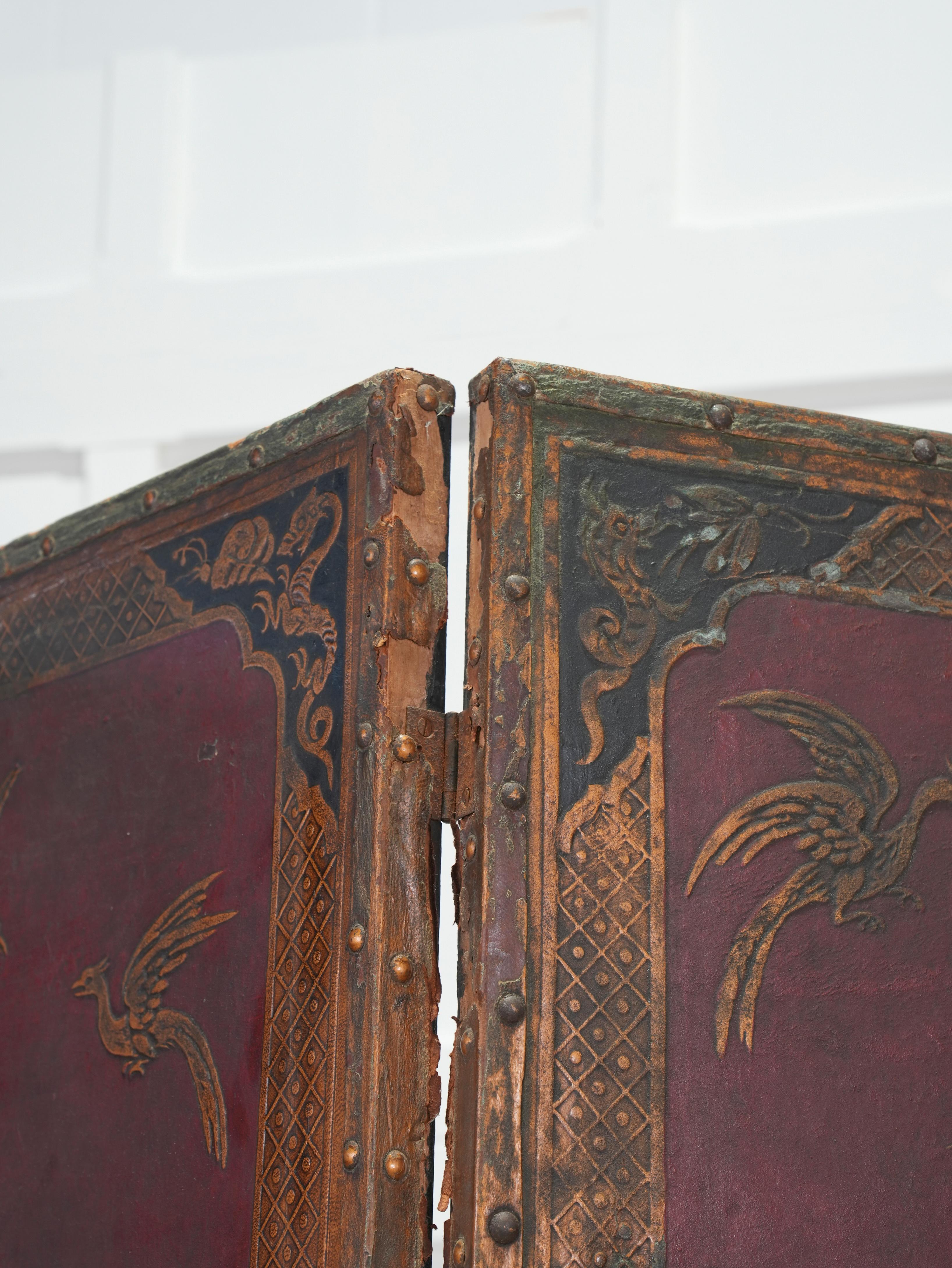 19th Century Leather Chinoiserie Room Screen 3