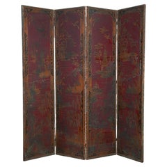 19th Century Leather Chinoiserie Room Screen