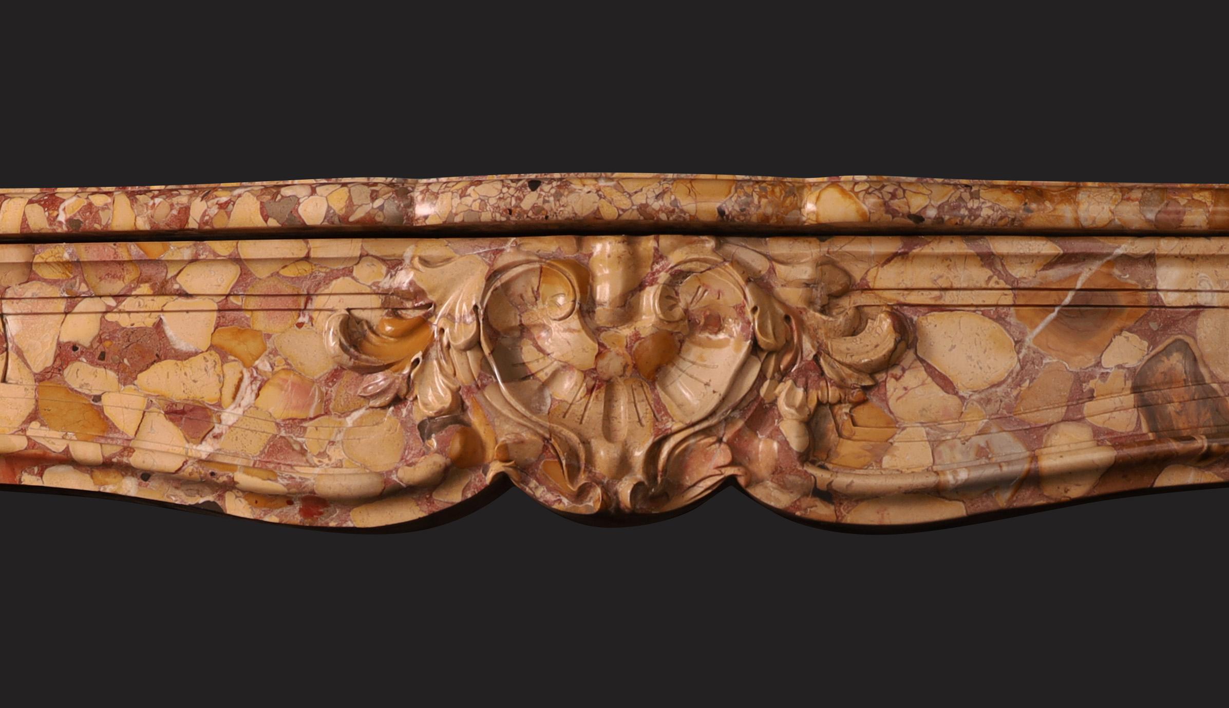 French A 19th Century Louis XV Style Fireplace Chimneypiece in Breche d'Alep Marble For Sale