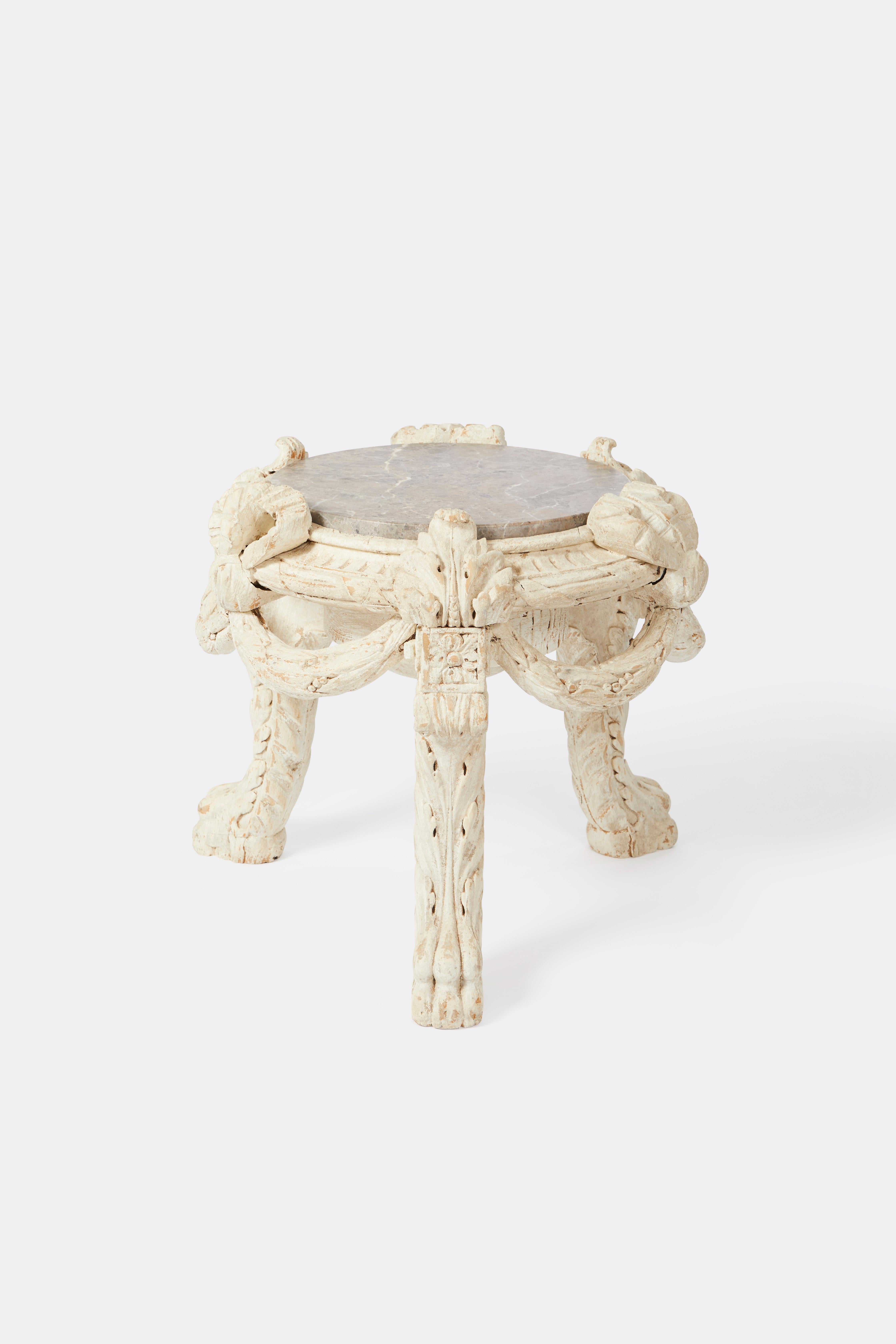 19th Century 19th-Century Louis XVI-Style Carved Wood and Marble Low Table For Sale